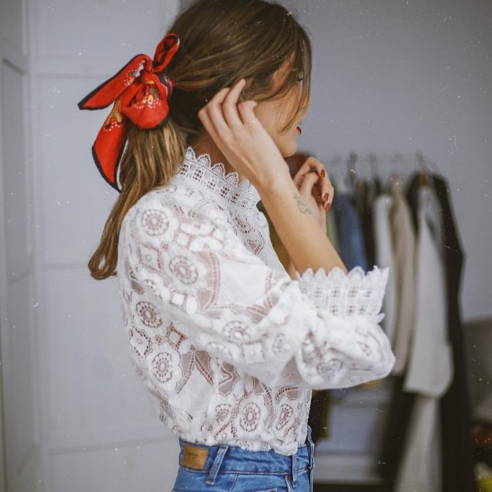 New White Lace Long Sleeve Blouse Top - Picture 3 of 12